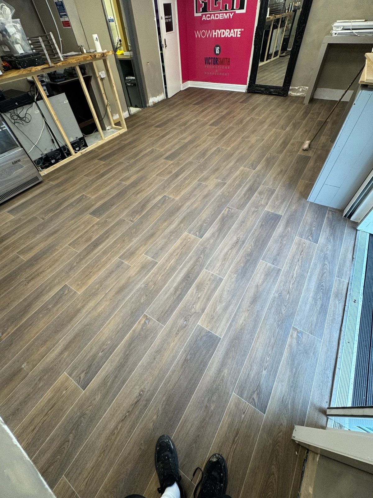 Boxing gym floor after wood tile installation