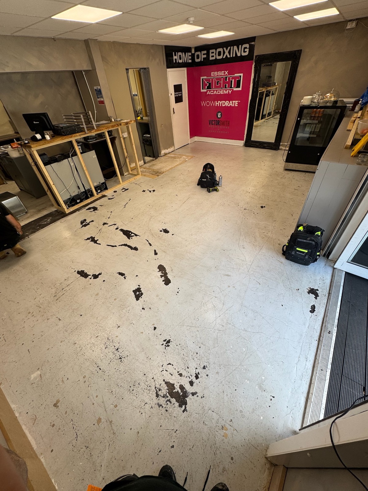 Boxing gym floor before wood tile installation