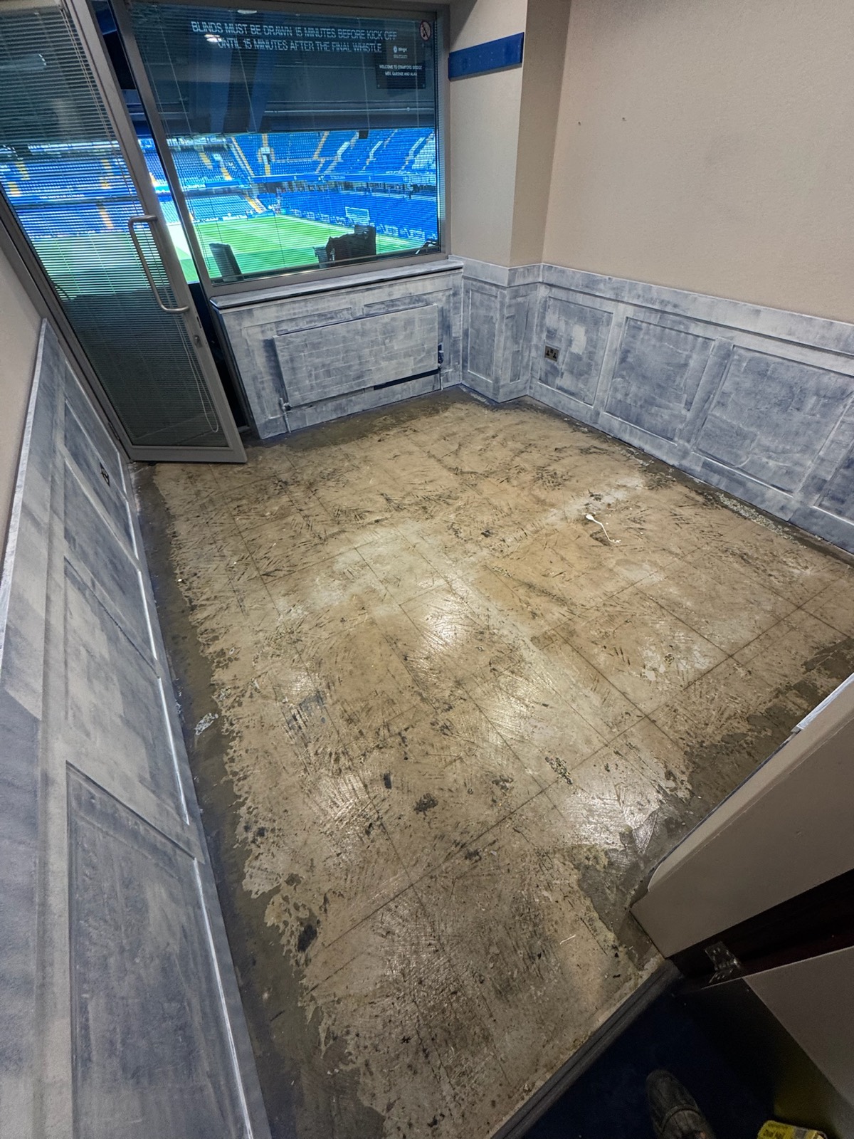 Chelsea Football Club box work before flooring installation